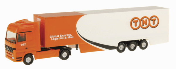 European Trucks - Mercedes Actros LH 2-Axle Cabover -- w/3-Axle Euro Box Trailer - TNT (orange, white)