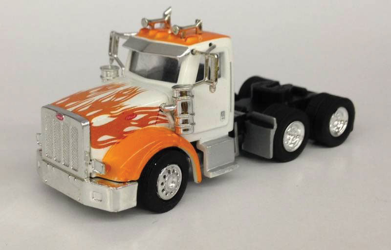 Peterbilt 367 Semi Tractor Only - Assembled -- White, Orange Flames