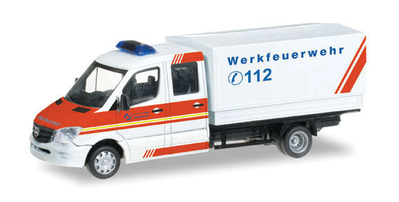 Mercedes-Benz Sprinter Crew-Cab Pickup Truck w/Canvas Cover - Assembled -- Fire Department (white, orange, blue, German Lettering)