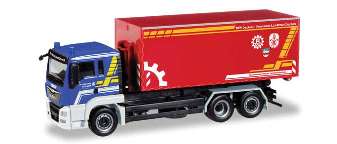 MAN TGS Roll-Off Dump Truck - Assembled -- THW (blue, white, red, German Lettering)