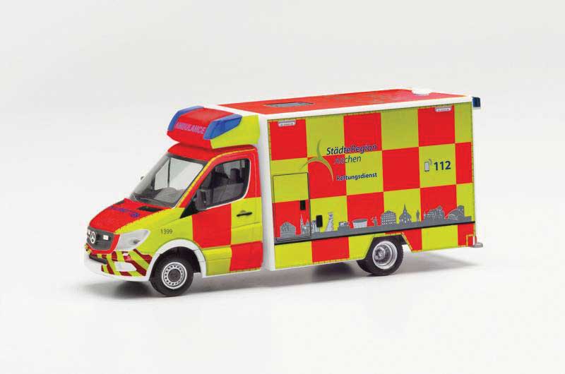 Mercedes-Benz Sprinter Box-Body Ambulance - Assembled -- Aachen, Germany, Fire Department (orange, yellow, German Lettering)
