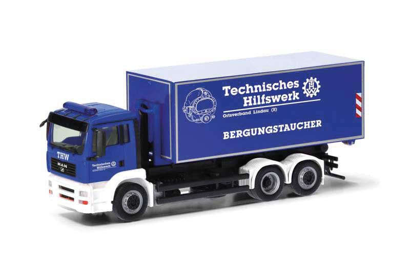 MAN TGA Roll-Off Container Truck - Assembled -- THW (blue, white, German Lettering)