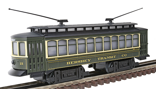 Industrial Rail(R) O-27 Trolley, 3-Rail -- Hershey Transit Co. (dark blue, yellow)