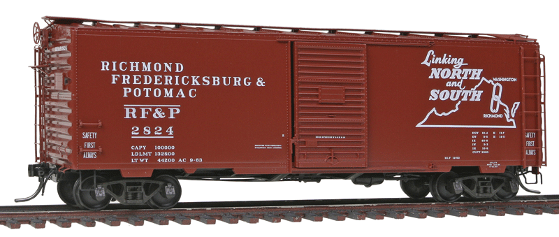 Pullman-Standard PS-1 40' Boxcar w/6' Door - Ready to Run -- Richmond, Fredericksburg & Potomac #2824 (1963, Boxcar Red, Links Logo)