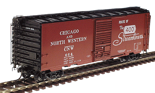 PS-1 40' Boxcar w/6' Youngstown Door -- Chicago & North Western #664 Route Of The 400 Streamliners (Red Oxide)