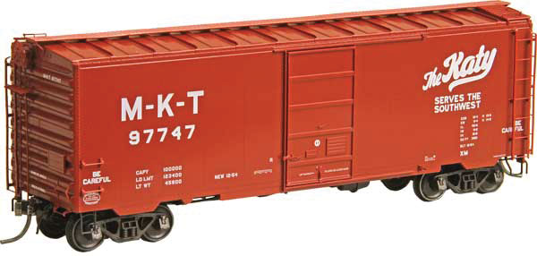 Pullman-Standard PS-1 40' Boxcar w/6' Door - Ready to Run -- Missouri-Kansas-Texas #97747 (1954 Scheme, red oxide, The Katy)