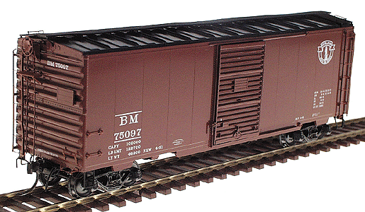 40' PS-1 Boxcar w/7' Youngstown Door -- Boston & Maine #75097 (Pre-1954; Boxcar Red w/black roof)