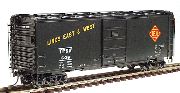 40' PS-1 Boxcar w/7' 5-Panel Superior Door -- Toledo, Peoria & Western #606 (Built 1953, green, "Links East & West" Slog