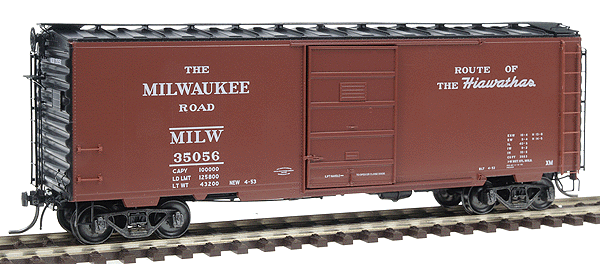 40' PS-1 Boxcar w/7' 5-Panel Superior Door -- Milwaukee Road #35056 (Built 1953; Red Oxide, white; "Route of the Hiawatha