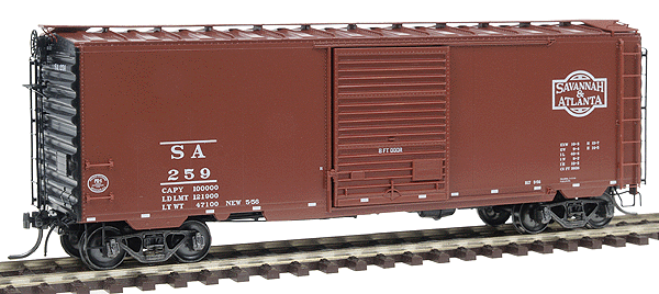 PS-1 40' Boxcar Post 1954 w/8' Youngstown Door -- Savannah & Atlanta #259 (Light Tuscan Red w/black ends)