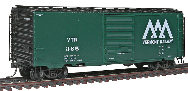 PS-1 40' Boxcar w/8' Door - Ready to Run -- Vermont Railway #365 (1956 Scheme, green white, Large Mountain Logo)