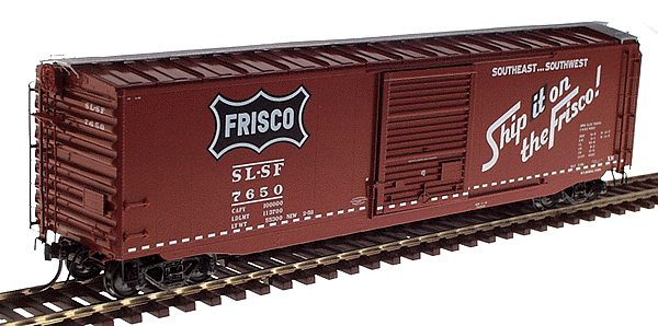 PS-1 50' Boxcar w/9' Camel-Youngstown Door & Steep Side Sill -- St. Louis-San Francisco "Frisco" (Red Oxide w/galvanized running board)