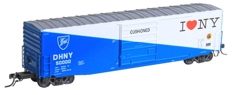 50' PS-1 Boxcar w/10' Youngstown Door - Ready to Run -- Delaware & Hudson #50000 (blue, white; "I Love NY" Slogan)-1
