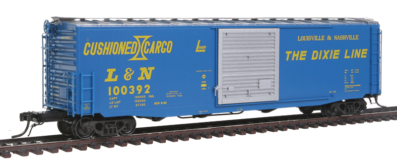 Pullman-Standard PS-1 50' Boxcar w/10' Door - Ready to Run -- Louisville & Nashville #100392 (1962 As-Built, blue, gray, yellow)