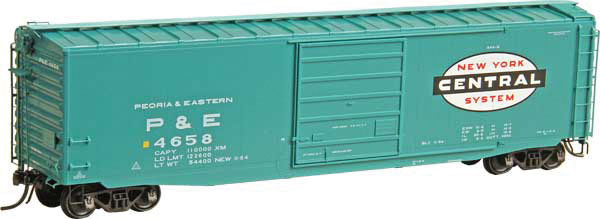 50' PS-1 Boxcar w/10' Door - Ready to Run -- Peoria & Eastern #4658 (Built 1964,Factory New, Century Green, NYC Logo)