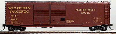 50' PS-1 Boxcar w/15' Even Single Latch Camel-Youngstown Door -- Western Pacific #3838 (Boxcar Red, yellow lettering "Feather River Route")