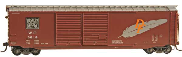 PS-1 50' Double-Door Boxcar w/15' Door Opening - Ready to Run -- Western Pacific 3818 (Boxcar Red, silver, Large Feather and WP Logos)
