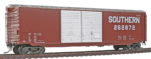 50' PS-1 Double-Door Boxcar w/15' Youngstown Doors -- Southern #262872 (Boxcar Red w/Galvanized Roof, Large Name & Number)