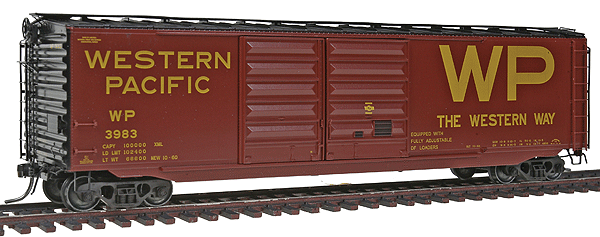 50' PS-1 Boxcar w/15' Youngstown Door - Ready to Run -- Western Pacific #3983 (Boxcar Red, black Roof & Ends)