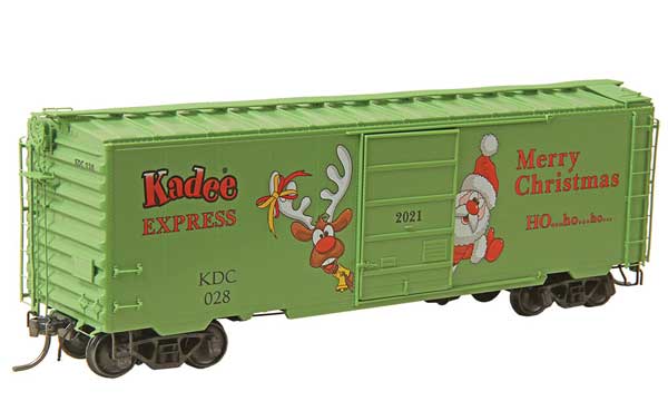 40' PS-1 Boxcar - Ready to Run -- Kadee(R) Express 2021 Christmas Car #028 (green, red, Santa & Rudolph graphi