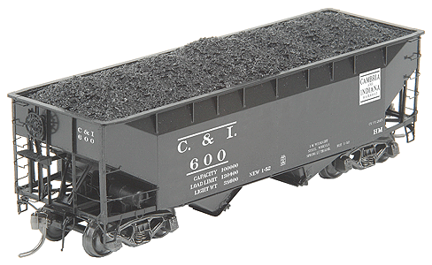 50-Ton AAR Standard Offset 2-Bay Open Hopper w/Wine Latches, Tube Card Holde -- Cambria & Indiana #600 (black)