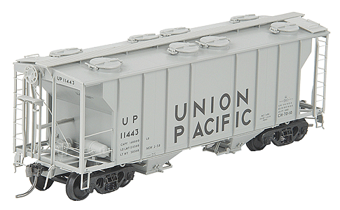 PS-2 2-Bay Hopper w/Hat Rib & Tube Defect Card Holder -- Union Pacific #11443 (Alkali Resisting Light Gray)