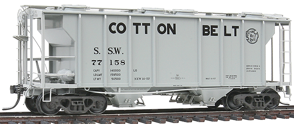 PS-2 Two-Bay Covered Hopper - Ready to Run -- Cotton Belt SSW #77158 (1957 Scheme gray, black Lettering)