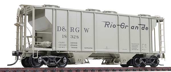 PS-2 2-Bay Covered Hopper w/Notch Roof Hatch Covers -- Denver & Rio Grande Western #18328 (Cement Gray)