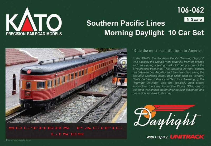 Morning Daylight Streamlined 10-Car Set - Ready to Run -- Southern Pacific (1940 As-Delivered, red, orange, black, Lines Lettering)