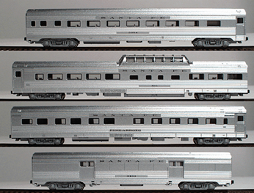Streamlined Baggage, Coach, Dome & Pullman w/Corrugated Sides -- Santa Fe - Set #2