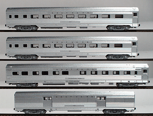 Streamlined Baggage, Two Coaches & Pullman w/Corrugated Sides -- Southern - Set #1