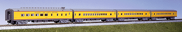 Union Pacific Streamliner Smoothside Passenger Car Set -- Set B (2 UP Coaches, Wabash Coach, CNW Diner)