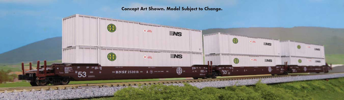 Gunderson MAXI-IV 3-Unit Well Car with 6 53' Containers - Ready to Run -- BNSF Railway #253770 (Boxcar Red, Circle/Cross Logo, Hub Group Containers)