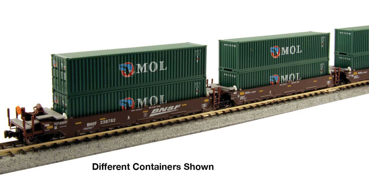 Gunderson Maxi-I 5-Unit Container Well Car w/40' Containers - Ready to Run -- BNSF Railway #239156 (Boxcar Red, Wedge Logo) & China Shipping Containers (g-1