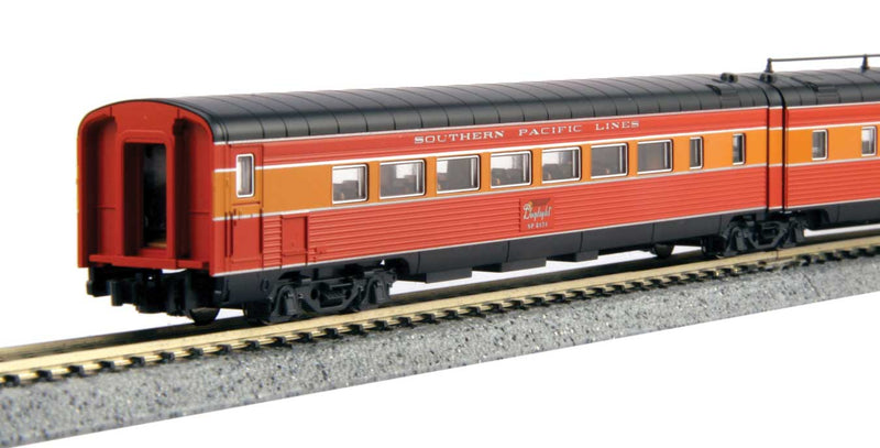 Morning Daylight Streamlined Articulated Coach with Interior Lights - Ready to -- Southern Pacific (1940 As-Delivered, red, orange, black, Lines Lettering)