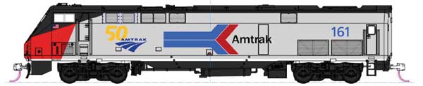 GE P42 Genesis - LS -- Amtrak #161 (Phase I, silver, red, white, blue, 50th Anniversary & Arrow Log
