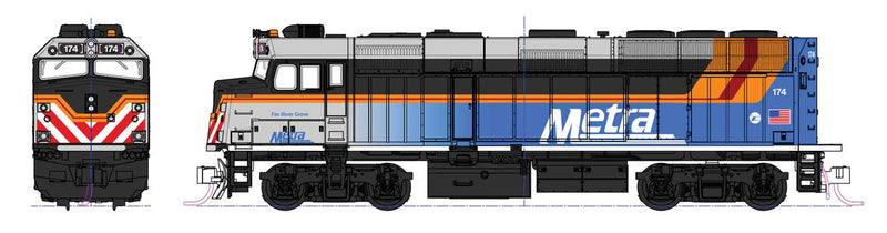 EMD F40PH Commuter Version - LokSound & DCC -- Metra Chicago 181 "Village of Schaumburg" (2017, blue, silver, orange)