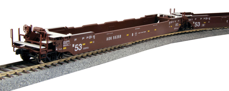 Gunderson Maxi IV 3-Unit Well Car - Ready to Run -- Arkansas-Oklahoma Railroad AOK #55359 (Boxcar Red)