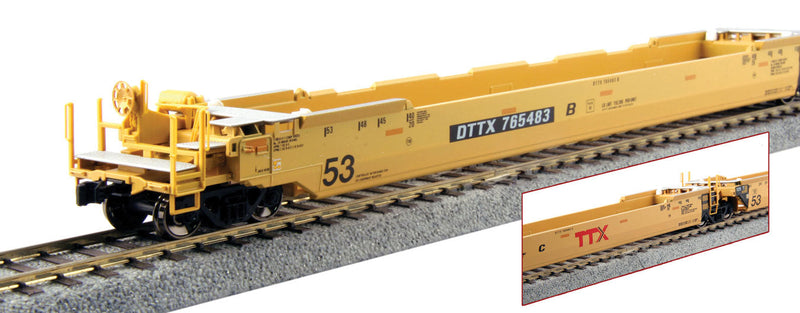 Gunderson Maxi IV 3-Unit Well Car - Ready to Run -- Trailer-Train #765865 (yellow, black, maroon Logo)