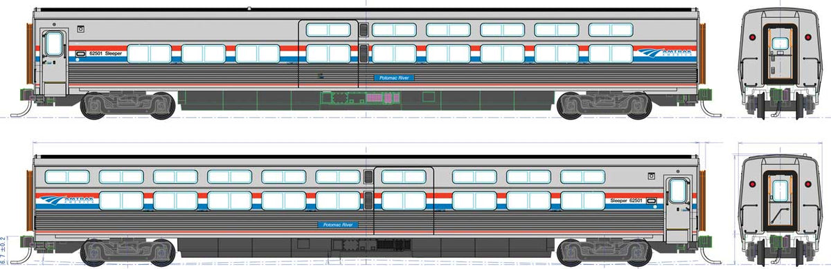 Viewliner II Sleeper- Lighted - Ready to Run -- Amtrak #62518 Susquehanna River (Phase III silver; red, white, blue)
