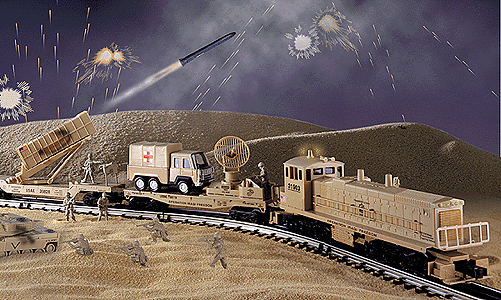 Diesel Freight - Iraqi Freedom Trainset -- (1) MP15, (2) Operating Cars, (4) Freight Cars, Abrams Tank, 25 Soldiers