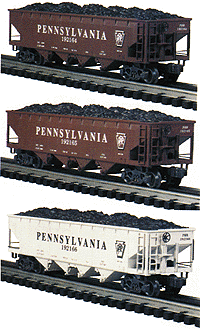 GOLD Line (TM) Die Cast Hopper Car 3-Pack -- PRR #192164 (Boxcar Red), 192165 (Boxcar Red) & 192166 (silver)
