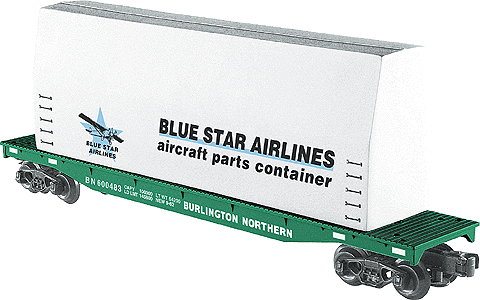 Gold Line(tm) Flatcar -- Burlington Northern w/Blue Star Airline Parts