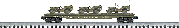 Flatcar -- US Army w/3 Jeeps