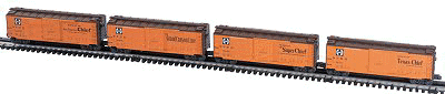 Gold Line(tm) Reefer Car 4-Pac -- Santa Fe Maps 1 Each Grand Canyon, Texas Chief, Santa Fe Chief & Super Chief