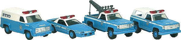 American Heros Diecast Vehicle 4-Pac -- New York City Police Dept. (NYPD) Van, Squad Car, Tow Truck & SUV