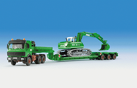 Construction Equipment - Trucks - Mercedes 3-Axle Cabover w/Low Loader Trailer -- w/Atlas 1604 LC Tractor w/Shovel