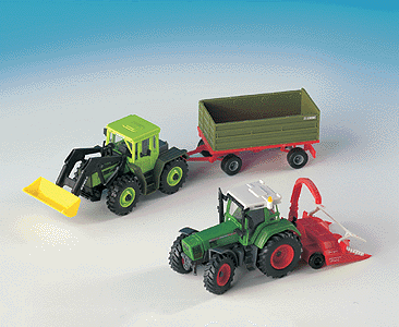 Kibri 50th Anniversary Model Kits -- Farm Machinery Set - Mercedes & Fendt Tractors w/Wagon & Accessories