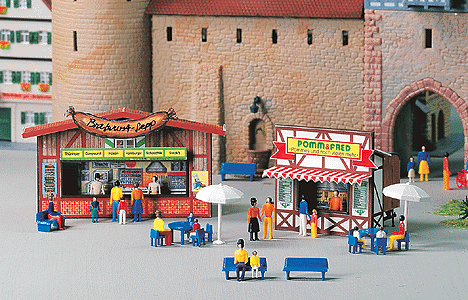 Kibri 50th Anniversary Model Kits -- 2 Food Stands 4 x 2-3/16 x 2-3/8"; 2-13/16 x 2-3/16 x 2-3/16"