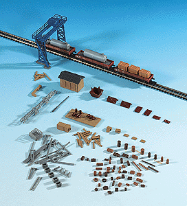 Freight Yard Accessory Set w/Crane, Shed & Details
